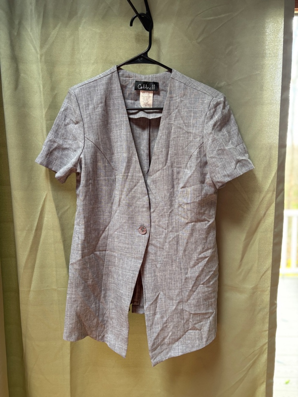 Cattrell Gray Short Sleeve Blazer Jacket Size 14P Petite Lightweight